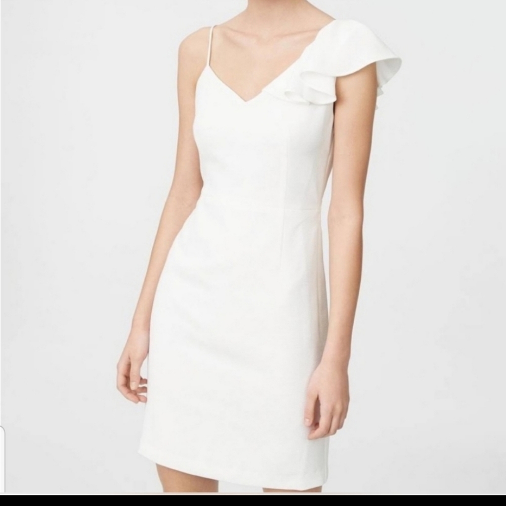 Club Monaco White Ruffle One Shoulder Dress